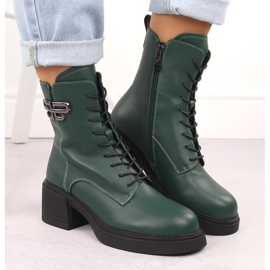 Botas de mujer de piel con tacón y plataforma, aislantes verde Vinceza 66682 6