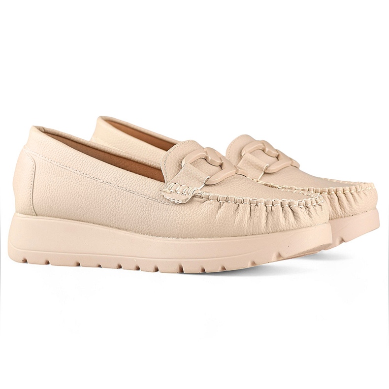 Mocasines de mujer beige confeccionados en ecopiel con plataforma, plantilla de piel 1