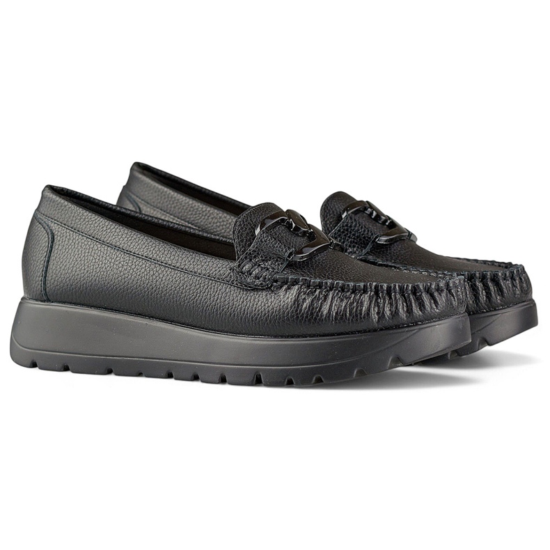 Mocasines de mujer negros confeccionados en ecopiel con plataforma, plantilla de piel 1