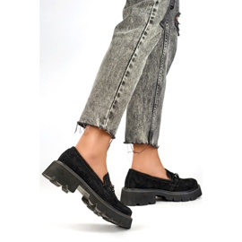 Mocasines de mujer de piel negra con suela gruesa negro 4