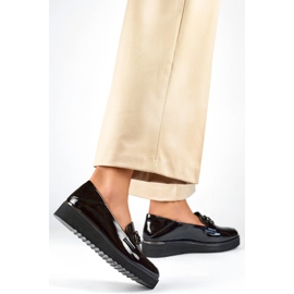 Zapatos mujer charol con cuña baja, zapatos elegantes. negro 3