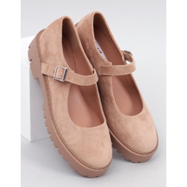 Holmess Bailarinas caqui con plataforma y tiras beige 1