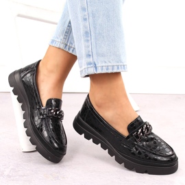 Zapatos de mujer de piel mocasines con cadena, negro Filippo DP6467 5