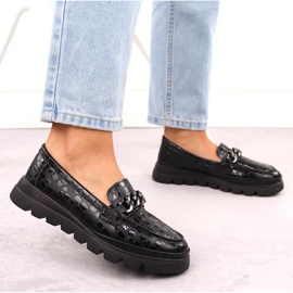 Zapatos de mujer de piel mocasines con cadena, negro Filippo DP6467 6
