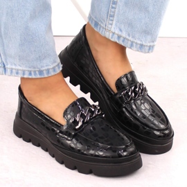 Zapatos de mujer de piel mocasines con cadena, negro Filippo DP6467 7