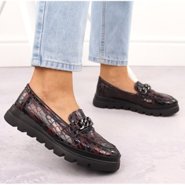 Zapatos de mujer de piel, mocasines con cadena, burdeos Filippo DP6467 rojo 6