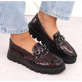 Zapatos de mujer de piel, mocasines con cadena, burdeos Filippo DP6467 rojo 7
