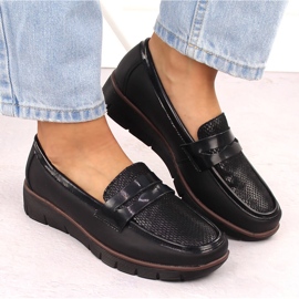 Zapatos de mujer de piel, mocasines con cuña, negro Filippo DP6455 7