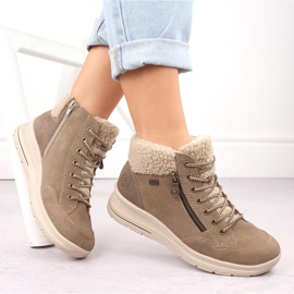 Botines de mujer impermeables piel beige Rieker L7701-24 11