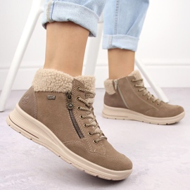 Botines de mujer impermeables piel beige Rieker L7701-24 12