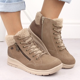 Botines de mujer impermeables piel beige Rieker L7701-24 13