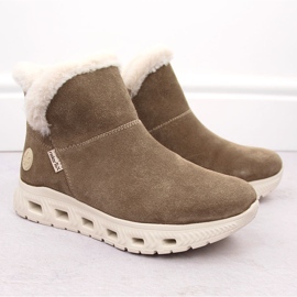 Botines de mujer de piel impermeables, botas de nieve beige Rieker M6050-64 11