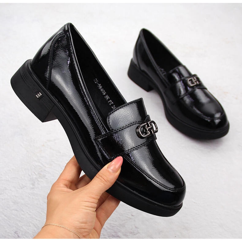 Mocasines de mujer en charol, negro, Vinceza 58409 1