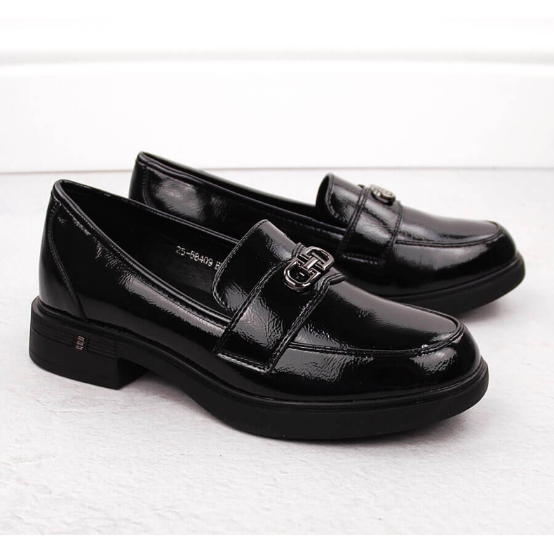 Mocasines de mujer en charol, negro, Vinceza 58409 2