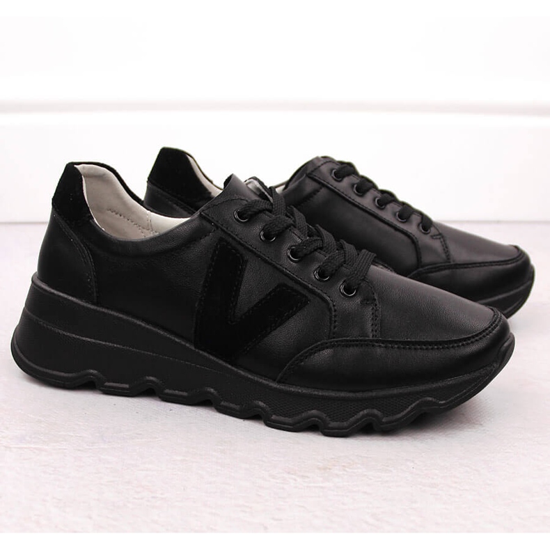 Deportivas cuña mujer piel negra Vinceza 7918 negro 2