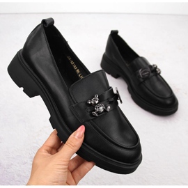 Mocasines mujer de piel con adorno, negro Vinceza 62183 1