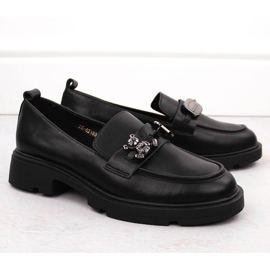 Mocasines mujer de piel con adorno, negro Vinceza 62183 2