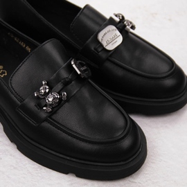 Mocasines mujer de piel con adorno, negro Vinceza 62183 4