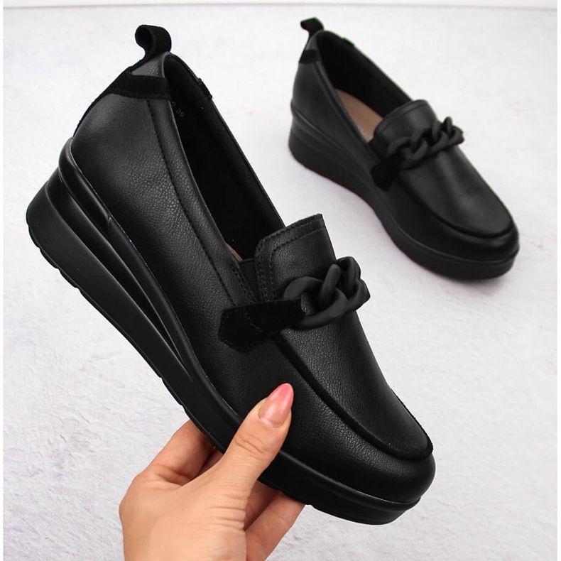 Zapatos mujer de piel con cadena negro Sergio Leone PB231-S 1