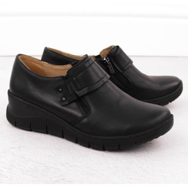 Zapatos cuña mujer cómodos piel negro Helios 640S 2