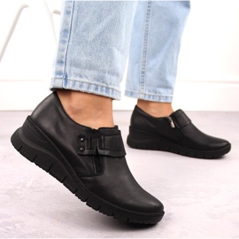 Zapatos cuña mujer cómodos piel negro Helios 640S 5