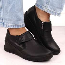 Zapatos cuña mujer cómodos piel negro Helios 640S 6
