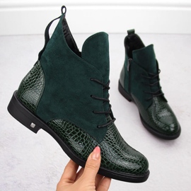 Botines de mujer con tacón plano, aislantes, verde Potocki SZ12080 1