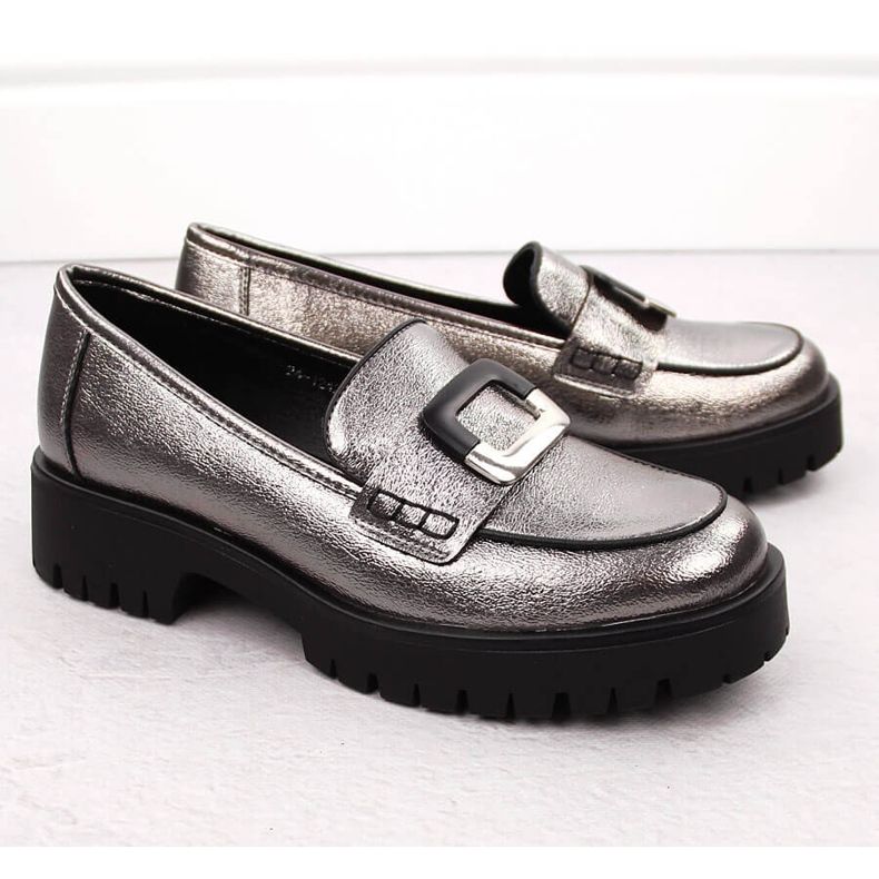 Mocasines de mujer con decoración metalizada plateada Potocki 12420 plata 2
