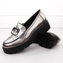 Mocasines de mujer con decoración metalizada plateada Potocki 12420 plata 4