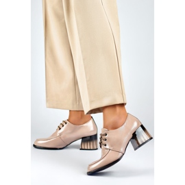 Botines beige lacados con tacón rojo, zapatos elegantes de mujer 3