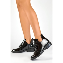 Botines negros charol con cordones y suela plana 3