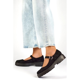 Zapatos de mujer de ante negro con cierre de hebilla 4