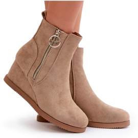 Botines Cuña Aislados Con Cremallera Decorativa Ante Ecológico Beige Oscuro Leretha 10