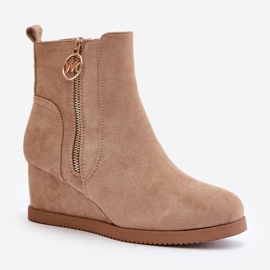 Botines Cuña Aislados Con Cremallera Decorativa Ante Ecológico Beige Oscuro Leretha 7