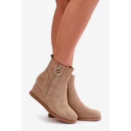 Botines Cuña Aislados Con Cremallera Decorativa Ante Ecológico Beige Oscuro Leretha 1