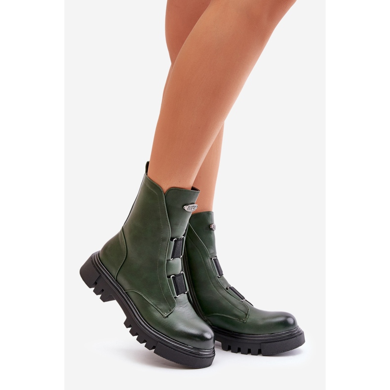 Botas de trabajo aislantes para mujer con cremallera, piel ecológica, verde Mailyra 1