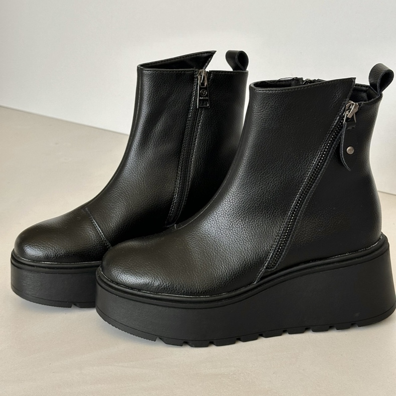 Botas De Mujer Aislante Con Cuña Y Plataforma, Piel Natural, Negro Vinceza 58340 2