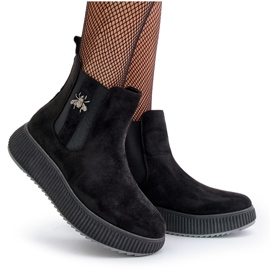 Botas sin cordones para mujer con plataforma y pasador, ante ecológico, ciatheia negra negro 9