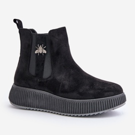 Botas sin cordones para mujer con plataforma y pasador, ante ecológico, ciatheia negra negro 4
