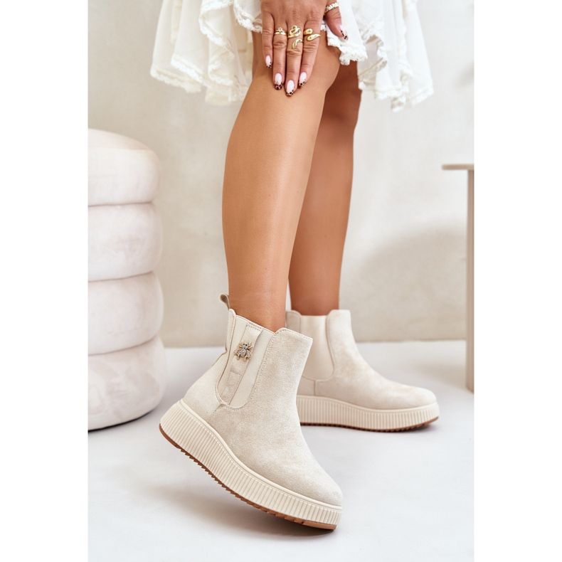Botas sin cordones para mujer con plataforma y pasador, ante ecológico, beige claro Ciatheia 2 Botas sin cordones para mujer con plataforma y pasador, ante ecológico, beige claro Ciatheia 2