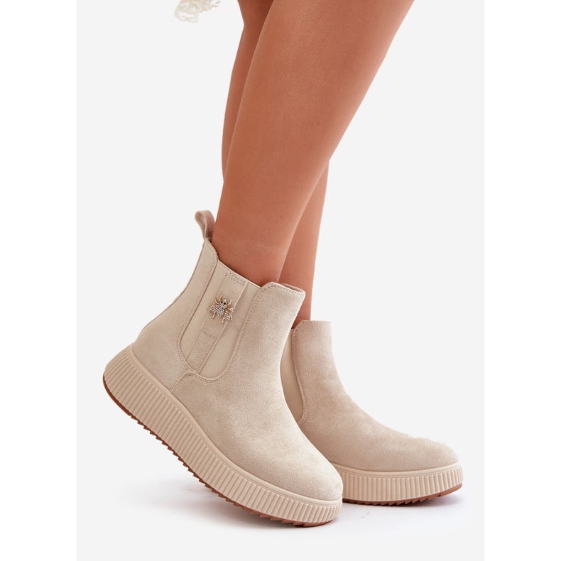 Botas sin cordones para mujer con plataforma y pasador, ante ecológico, beige claro Ciatheia 1 Botas sin cordones para mujer con plataforma y pasador, ante ecológico, beige claro Ciatheia 1