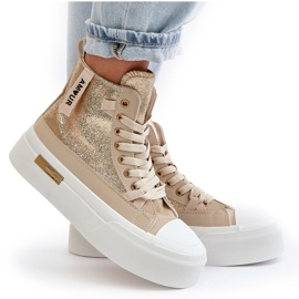 Zapatillas Mujer Plataforma Alta Beige y Dorado Averira 10