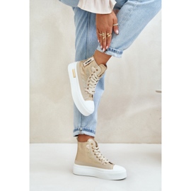 Zapatillas Mujer Plataforma Alta Beige y Dorado Averira 5