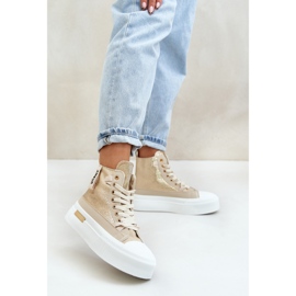 Zapatillas Mujer Plataforma Alta Beige y Dorado Averira 2