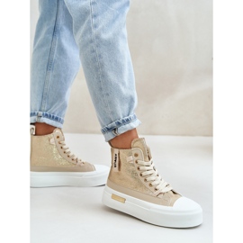 Zapatillas Mujer Plataforma Alta Beige y Dorado Averira 3