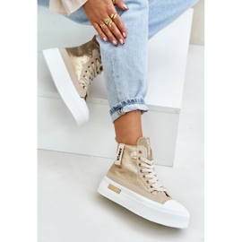 Zapatillas Mujer Plataforma Alta Beige y Dorado Averira 8