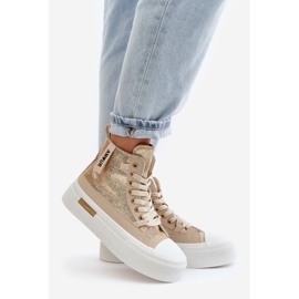 Zapatillas Mujer Plataforma Alta Beige y Dorado Averira 1