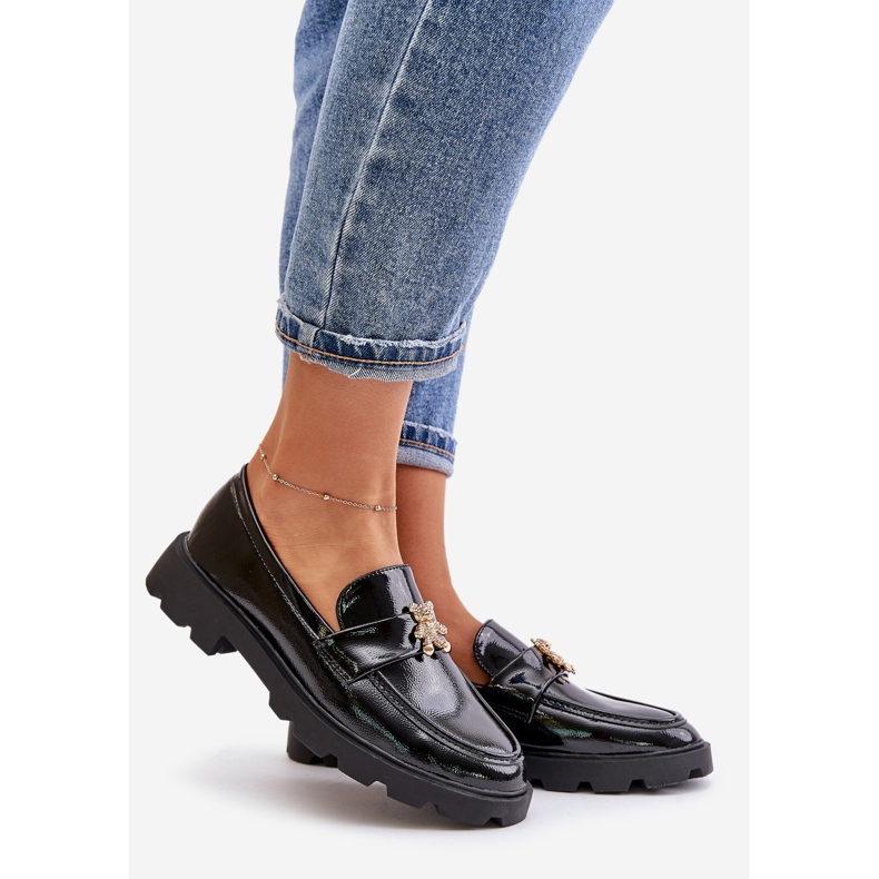 Mocasines de mujer de charol con osito de peluche, negro Kaithra 1