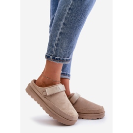 Chanclas de Mujer Beige con Forro de Pelo en la Plataforma Azida 1