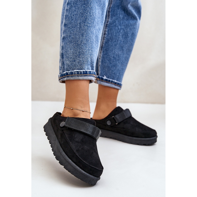 Chanclas de mujer forradas en pelo con plataforma Azida Negra negro 2
